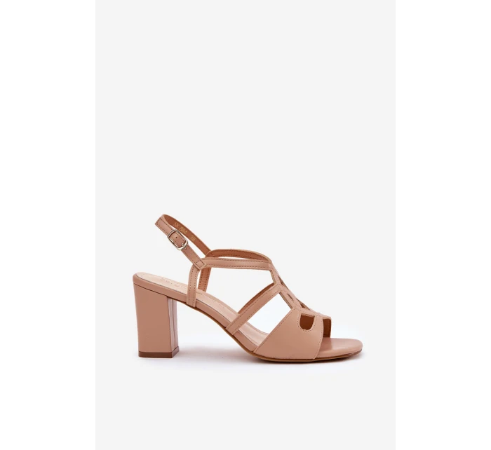 Dámské sandály na sloupkovém podpatku béžové Sergio Leone SK884 Dámské sandály na sloupkovém podpatku béžové Sergio Leone SK884
