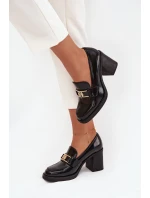 Dámské polobotky na podpatku se zlatým detailem černé model 21710793 - Boto