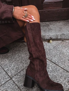 Dámské zimní kozačky na masivním podpatku čokoládové Sanelle