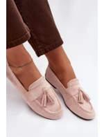 Dámské mokasíny ploché s třásněmi světle růžové model 21919034 - Boto
