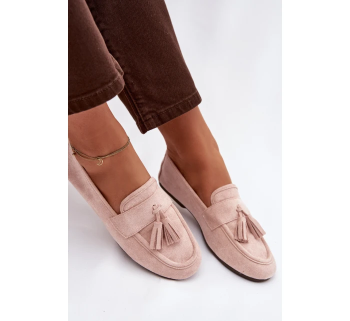 Dámské mokasíny ploché s třásněmi světle růžové model 21919034 - Boto