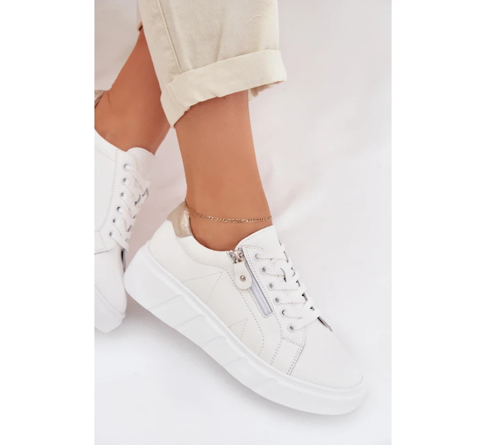 Kožené dámské polobotky s zipem bílé model 22013973 - EVENTO Kožené dámské polobotky s zipem bílé model 22013973 - EVENTO