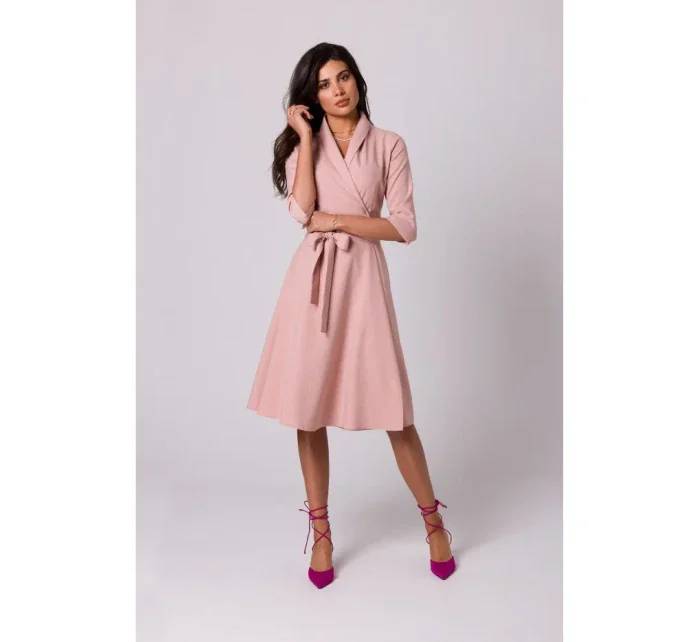 B255 Zavinovací šaty se šálovým límcem - růžové