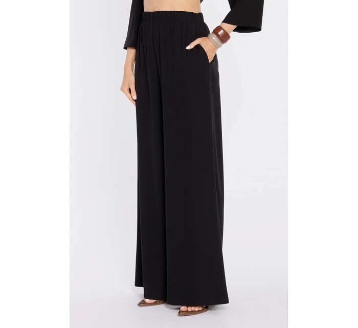 M906 Palazzo kalhoty s pružným pasem a bočními kapsami - černé