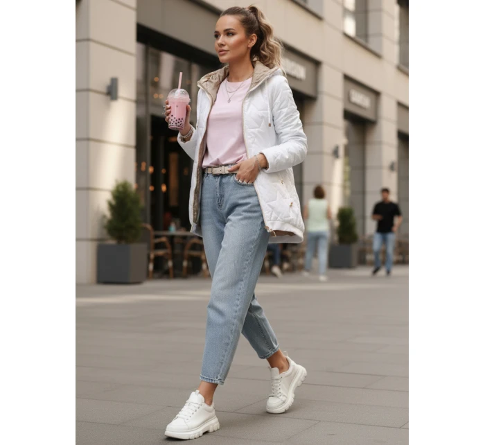 Dámská prošívaná bunda s kapucí bílá FashionStreet TY5545 Dámská prošívaná bunda s kapucí bílá FashionStreet TY5545