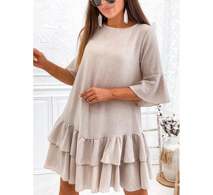 Béžové dámské bavlněné šaty s volánky model 20514960 - Moon