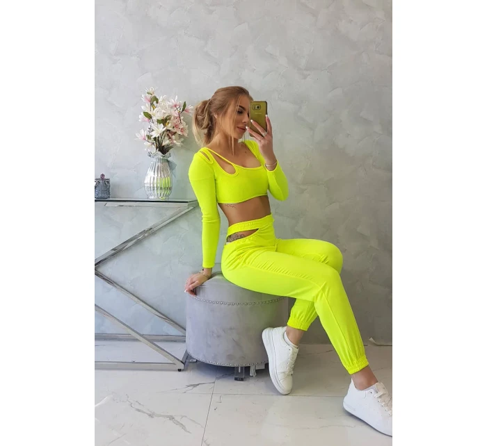 Sada s halenkou top žlutá neonová