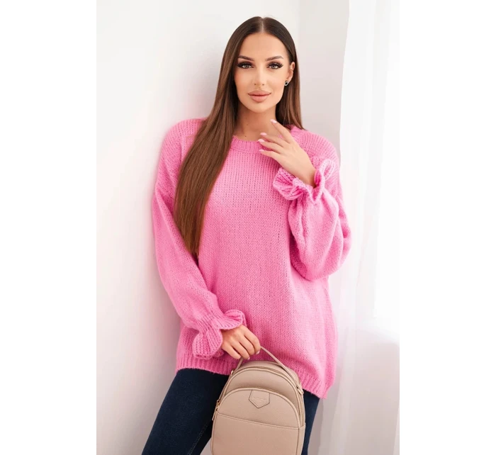 Dámský svetr s příměsí mohéru a vlny volného střihu růžový