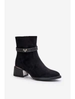 Zateplené dámské boty na nízkém podpatku s ozdobnými pásky D&A MR880-027 černé