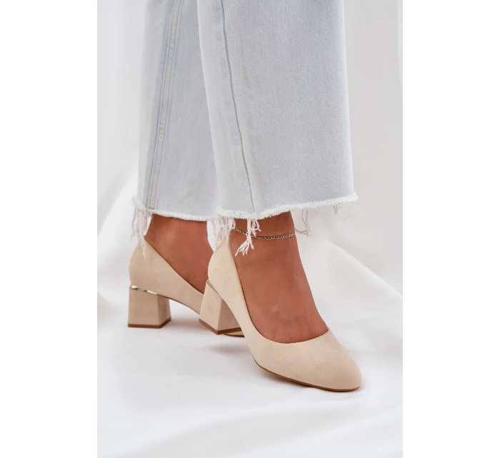 Semišové Lodičky Na Podpatku Béžové model 21684781 - Boto