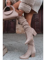 Dámské kozačky s horní částí na podpatku vyhřívané béžové model 21715049 - Boto