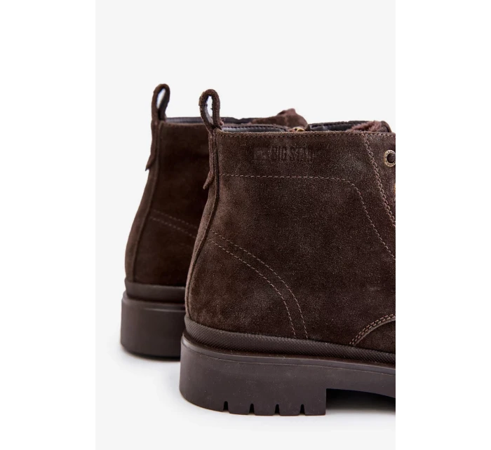 Semišové Zateplené Pánské Kotníkové Boty na Zip Big Star Hnědé