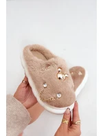 Futrzane Pantofle S Odznaky Tmavě Béžové Ivelfedi