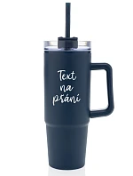 TEXT NA PŘÁNÍ - tmavě modrý cestovní termohrnek s průhledným víčkem 900 ml