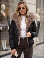 Kurtka damska zimowa pikowana z futerkiem czarna FashionStreet TY6103 Kurtka damska zimowa pikowana z futerkiem czarna FashionStreet TY6103
