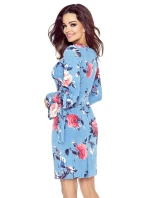 427-1 Šaty s rozšířenými vázanými rukávy - červené velké růže na tmavé džínovině 427-1 Šaty s rozšířenými vázanými rukávy - červené velké růže na tmavé džínovině