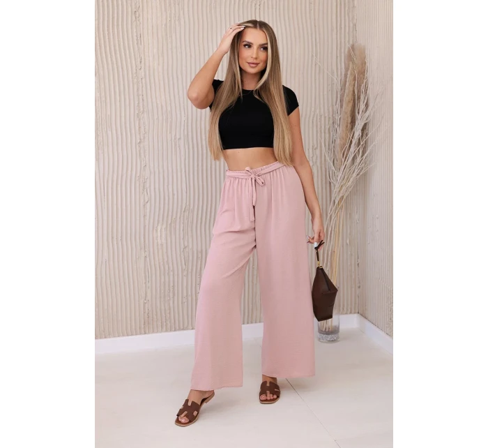Kalhoty s širokým pasem tmavě pudrově růžová Kalhoty s širokým pasem tmavě pudrově růžová