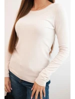 Dámský viskózový svetr s kulatým výstřihem a model 21412200 střihem béžový - K-Fashion Dámský viskózový svetr s kulatým výstřihem a model 21412200 střihem béžový - K-Fashion
