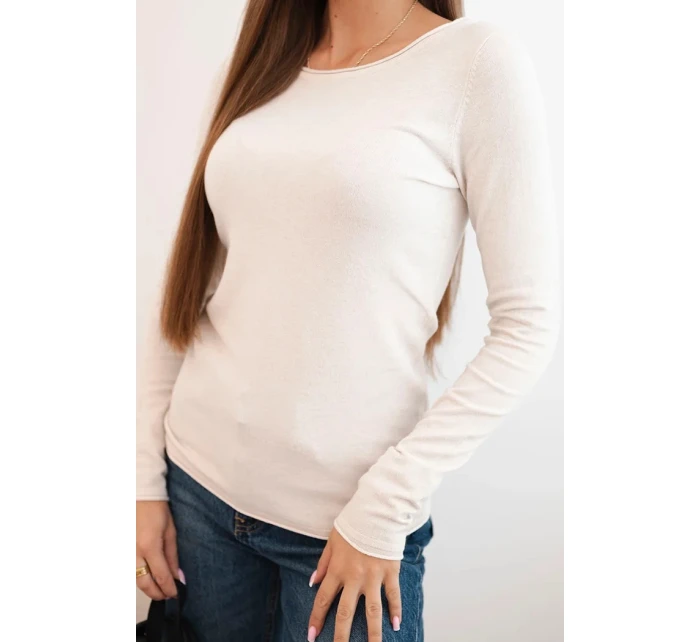Dámský viskózový svetr s kulatým výstřihem a model 21412200 střihem béžový - K-Fashion Dámský viskózový svetr s kulatým výstřihem a model 21412200 střihem béžový - K-Fashion