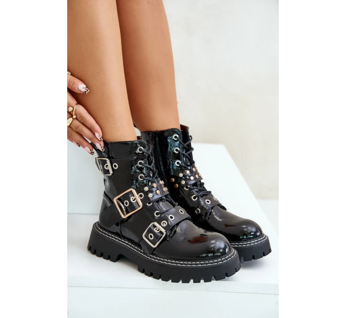 Lakované Boty Pracovní S Přezkami Černé model 21671204 - Boto Lakované Boty Pracovní S Přezkami Černé model 21671204 - Boto