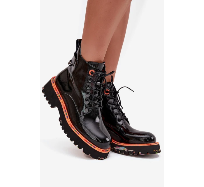 Dámské kotníkové boty z lakované přírodní kůže s izolací Artiker 57C0061 Černé