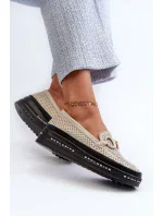 Lesklé kožené dámské mokasíny na platformě s ozdobou S.Barski Gold Lesklé kožené dámské mokasíny na platformě s ozdobou S.Barski Gold