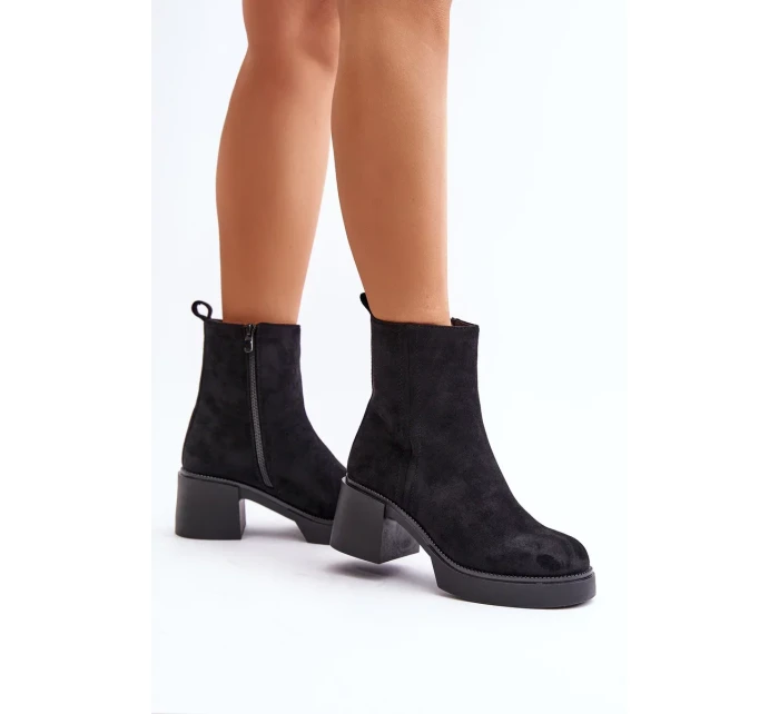 Eko Semišové Dámské Kotníkové Boty Na Podpatku Zateplené Černé Meriluna Eko Semišové Dámské Kotníkové Boty Na Podpatku Zateplené Černé Meriluna