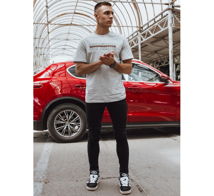 Pánské šedé tričko s potiskem FashionStreet RX5385