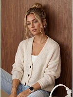 Kardigan damski luźny na guziki jasnobeżowy FashionStreet MY2575 Kardigan damski luźny na guziki jasnobeżowy FashionStreet MY2575
