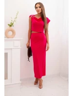 Dámský komplet s blůzkou ozdobenou sponou a přiléhavou sukní - fuchsie