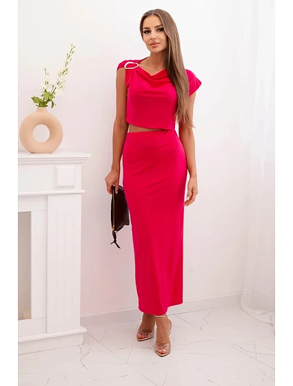 Dámský komplet s sponou a sukní fuchsie model 22079361 - K-Fashion Dámský komplet s sponou a sukní fuchsie model 22079361 - K-Fashion