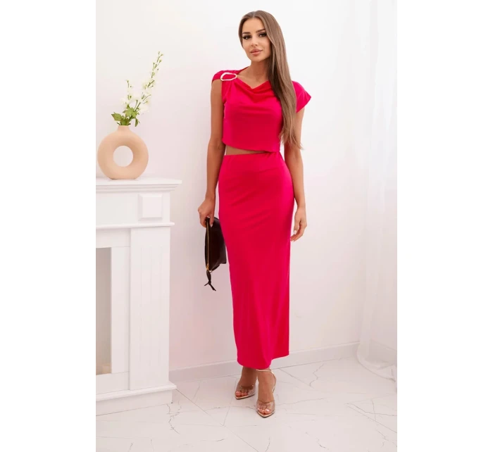 Dámský komplet s blůzkou ozdobenou sponou a přiléhavou sukní - fuchsie