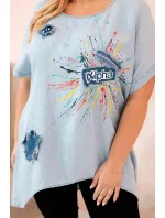 Dámská halenka Plus Size s nášivkami světlý denim Dámská halenka Plus Size s nášivkami světlý denim