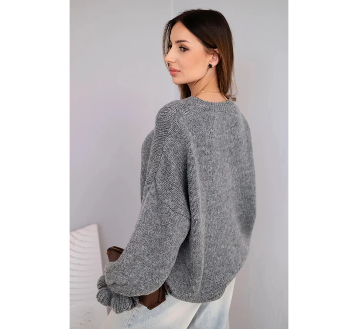 Dámský svetr s přídavkem mohéru a vlny volného střihu šedý