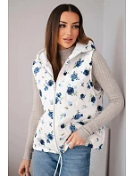 Dámská prošívaná vesta s květinovým vzorem a kapucí námořnická modrá