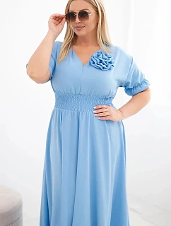 Dámské šaty Plus Size s výstřihem do V a nařaseným pasem modrá