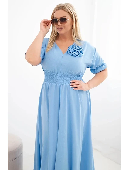 Dámské šaty Plus Size s výstřihem do V a nařaseným pasem modrá