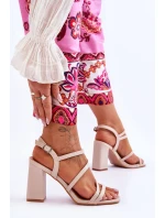 kožené sandály na podpatku Béžove model 21619797 - Boto kožené sandály na podpatku Béžove model 21619797 - Boto