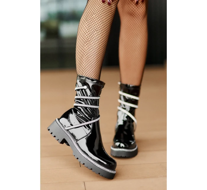 Lakované Kotníkové Boty Se Zdobením Černé Kikizelle Lakované Kotníkové Boty Se Zdobením Černé Kikizelle