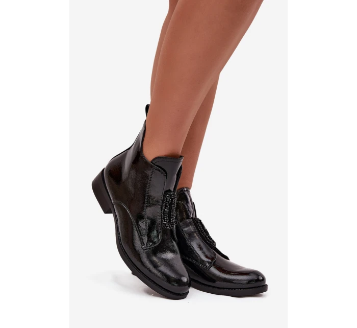Lakované zateplené dámské boty s ozdobným detailem  Černé model 21713592 - S.Barski