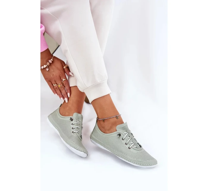 Dámské polobotky z přírodní kůže Artiker – světle zelené