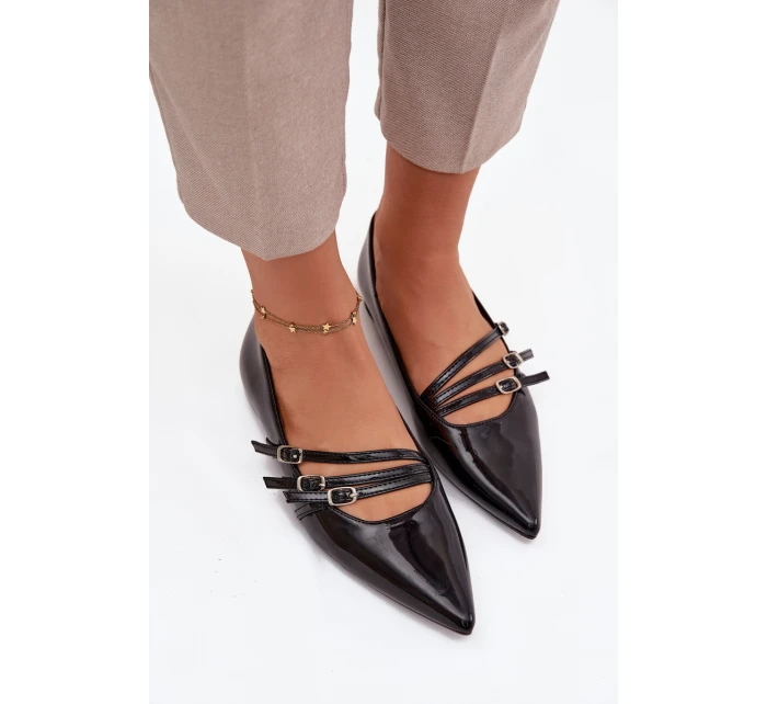 Dámské lakované baleríny s pásky Palenna – černé