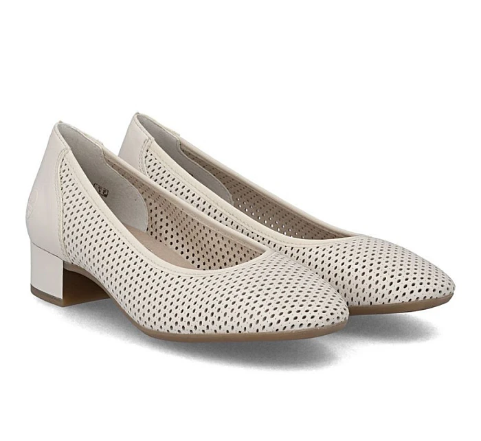 Dámské kožené béžové ažurové lodičky model 22097210 - Rieker Dámské kožené béžové ažurové lodičky model 22097210 - Rieker