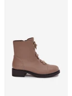 Kožené Dámské Kotníkové Boty S Ozdobnými  Béžové model 21712816 - Boto