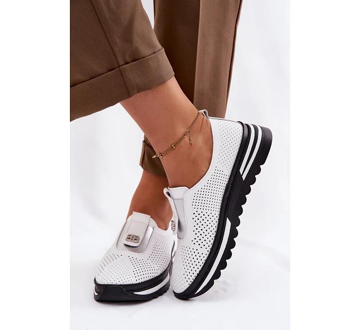 Dámské nazouvací polobotky z pravé kůže S.Barski LR61-7092 Bílá