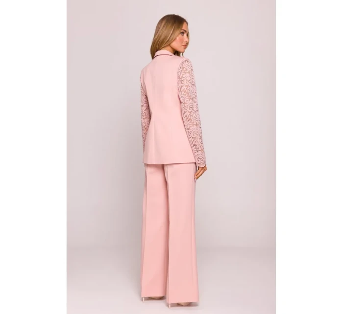 M865 Blejzr s krajkovými panely a jedním knoflíkem - pudrový