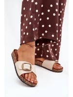 Dámské pantofle na korkové platformě s přezkou – béžové Vianara