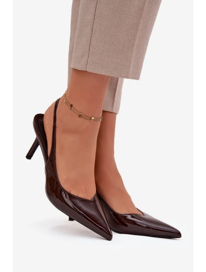 Lakované dámské lodičky na jehlovém podpatku – čokoládové Phelia Lakované dámské lodičky na jehlovém podpatku – čokoládové Phelia