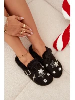 Dámské pantofle s ozdobami a sponou, zateplené kožíškem – černé Thalora Dámské pantofle s ozdobami a sponou, zateplené kožíškem – černé Thalora