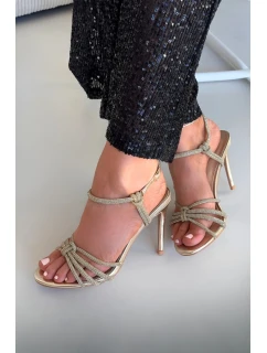 Dámské sandály na podpatku s pásky a cyrkoniemi Tanelle – zlaté